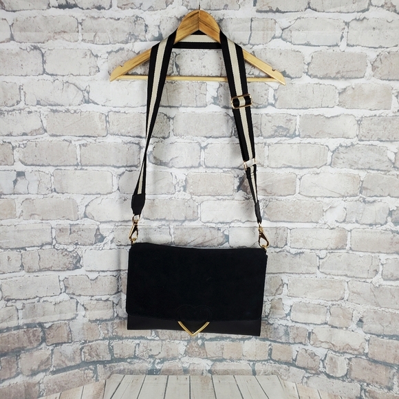 Dear Drew by Drew Barrymore Leather Envelope Satchel Black Gold - Picture 2 of 16